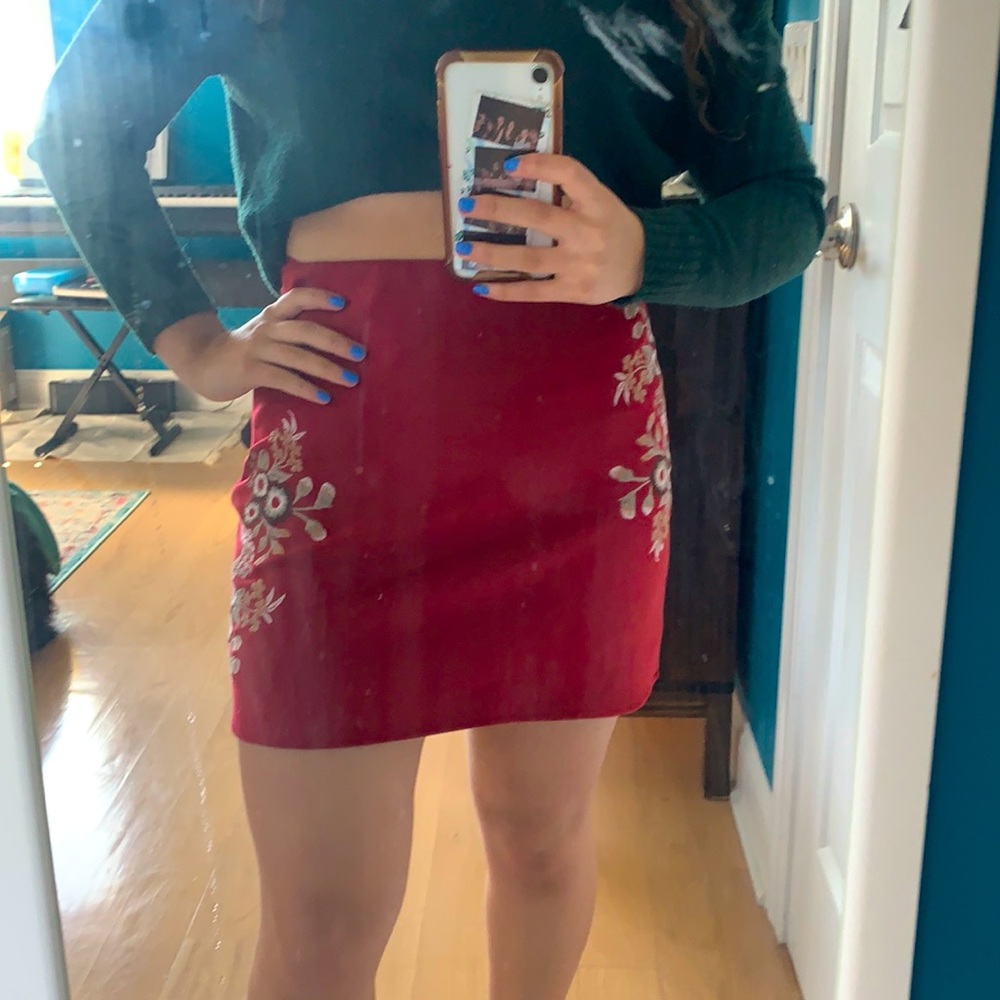 Dark pink suede skirt